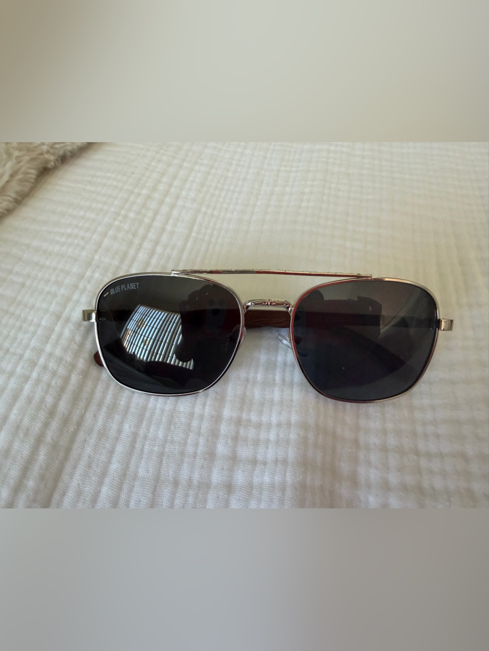 Blue Planet Eco-Eyewear Aviator Sunglasses - Black Lenses, Silver Frame